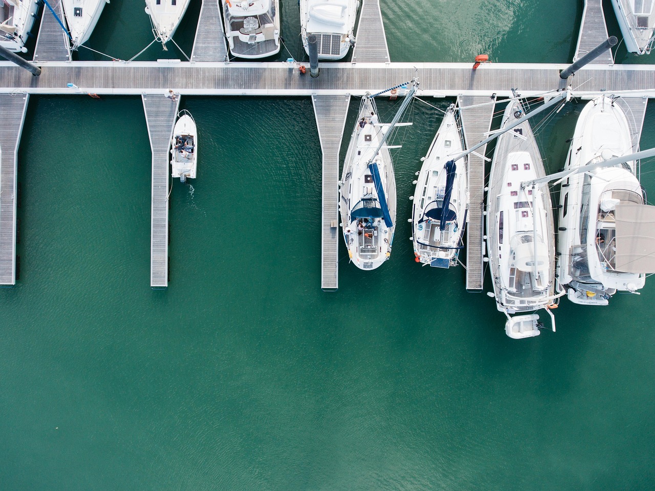 Aerial view of a working marina