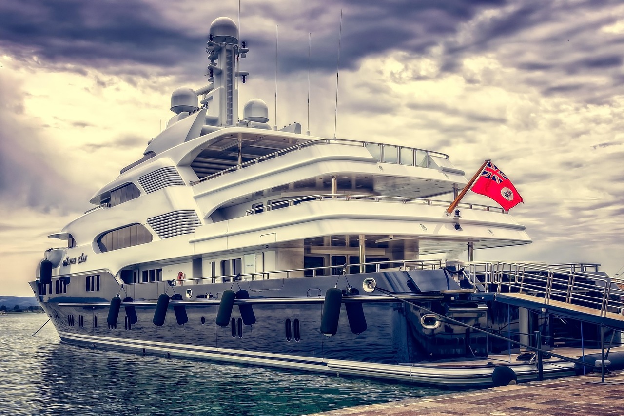 Luxury yacht moored in port